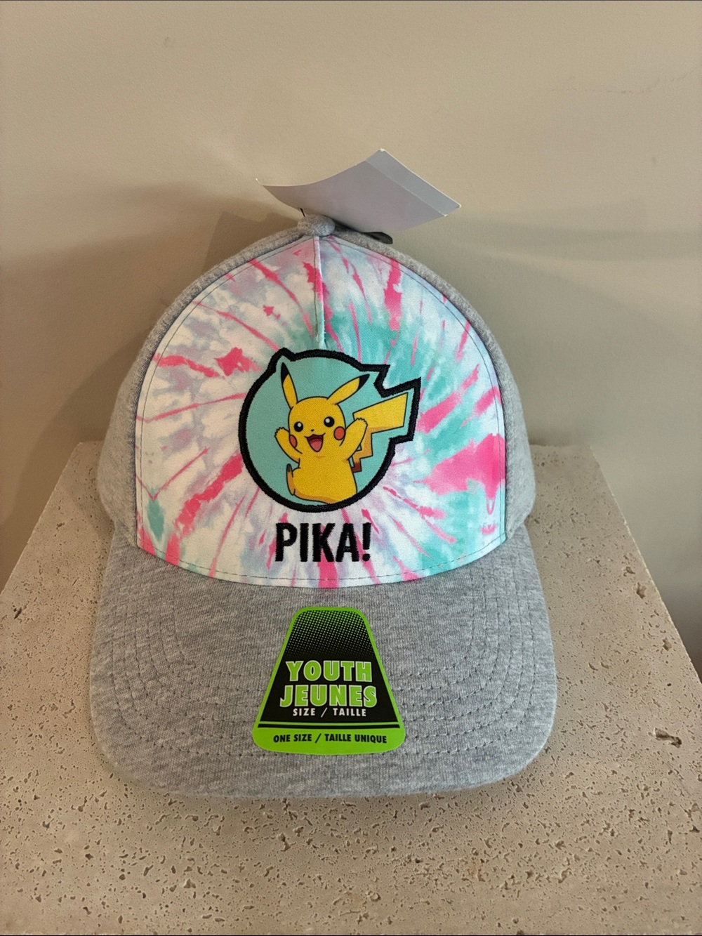 Pikachu Pokémon Tie-Dye Youth Cap - Gray, Pink & Aqua hat NEW kids